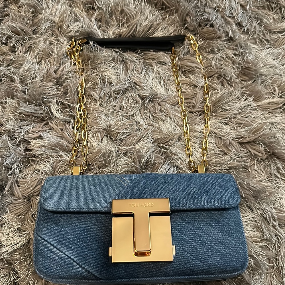 TOM FORD Denim Medium T-Clasp Shoulder Bag | Handbag